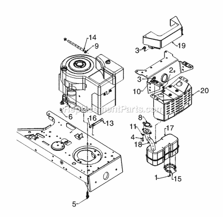 Muffler  Engine Accessories Tecumseh Diagram and Parts List for 13A4662F129 2000 Yard Machines Lawn Tractor